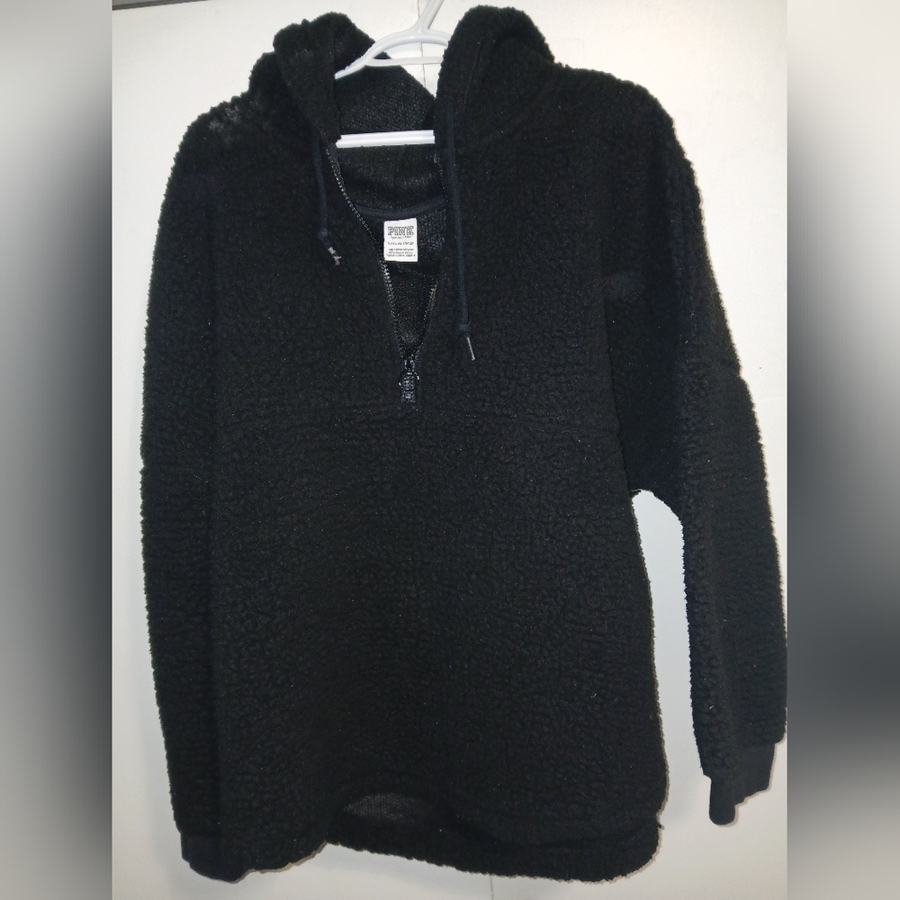 Pink by victoria secret black sherpa quarter zip hoodie